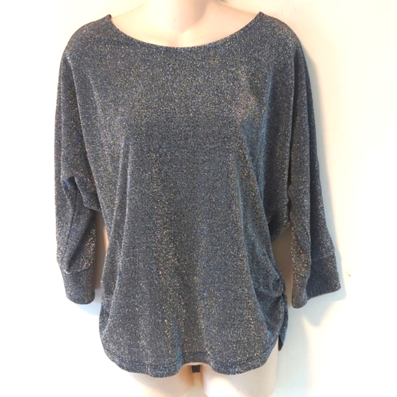 Velvet by Graham & Spencer Silver Metallic Sparkly Dolman Split Sleeve Top - Picture 3 of 15